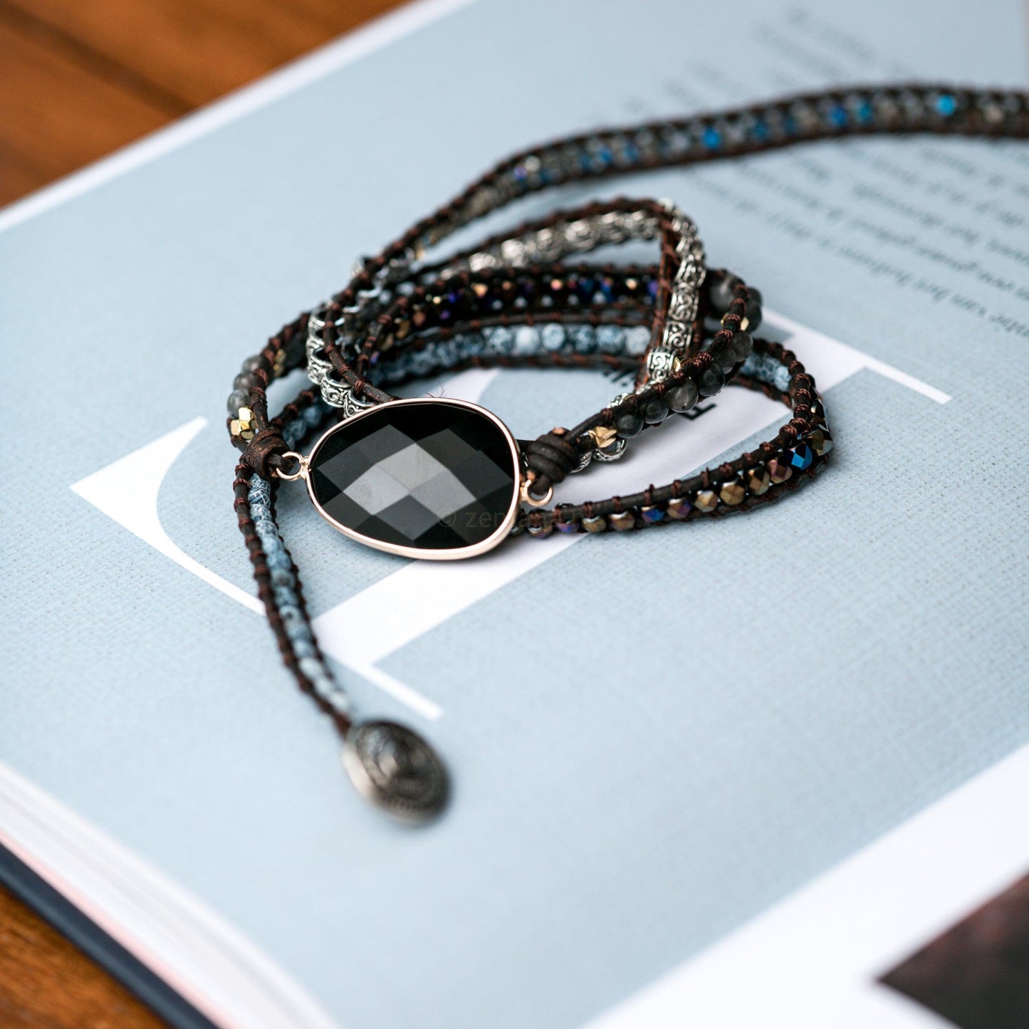 Wikkelarmband Onyx & Frosted Agaat - Grof Geslepen - Focus-Onyx wikkelarmband-Zentana