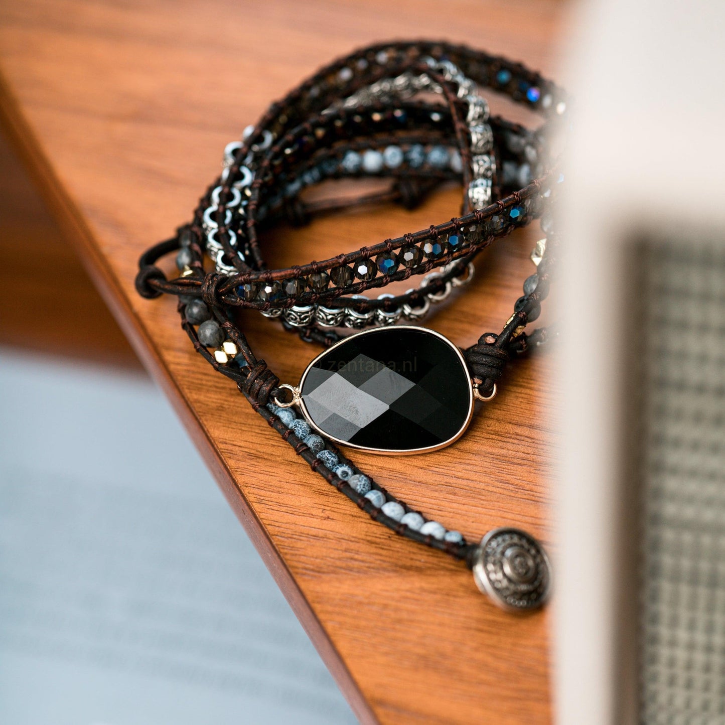 Wikkelarmband Onyx & Frosted Agaat - Grof Geslepen - Focus-Onyx wikkelarmband-Zentana