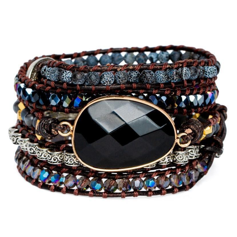 Wikkelarmband Onyx & Frosted Agaat - Grof Geslepen - Focus-Onyx wikkelarmband-Zentana
