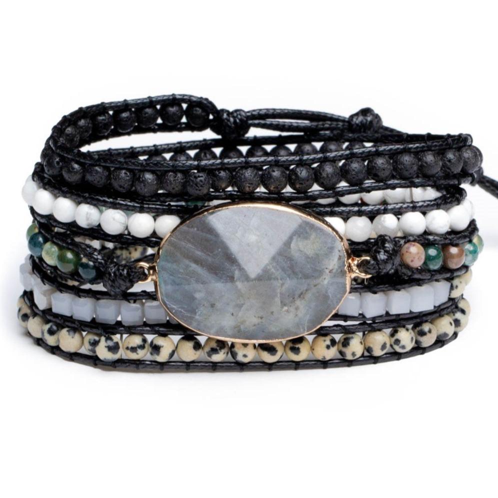 Wikkelarmband - Zwarte Maansteen - Grof Geslepen - Empathie-Wikkelarmband maansteen-Zentana