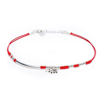 Zilveren Enkelbandje - Rood Voetenbandje Olifant - 925 Sterling Zilver - Geluksbandje-Enkelband olifant-Zentana
