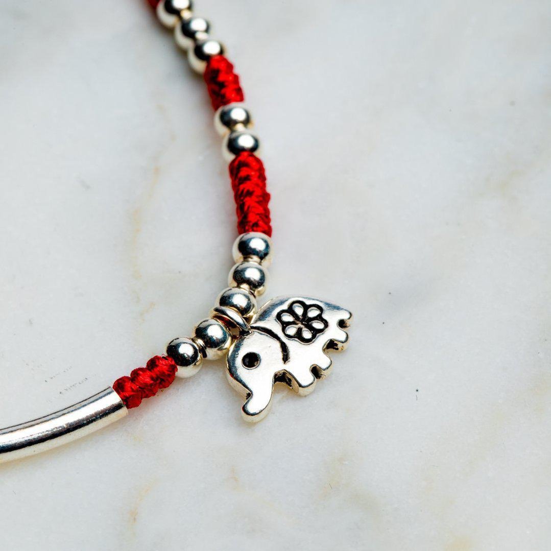 Zilveren Enkelbandje - Rood Voetenbandje Olifant - 925 Sterling Zilver - Geluksbandje-Enkelband olifant-Zentana