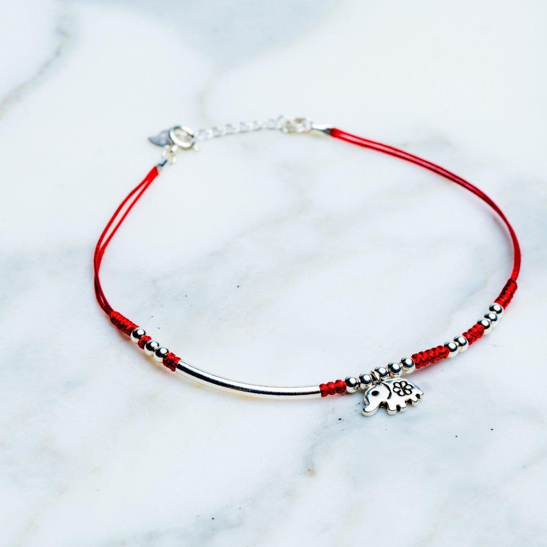 Zilveren Enkelbandje - Rood Voetenbandje Olifant - 925 Sterling Zilver - Geluksbandje-Enkelband olifant-Zentana
