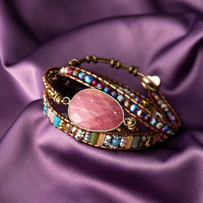 Wickelarmband Balance - Rhodonit & Jaspis - Leder - Selbstliebe