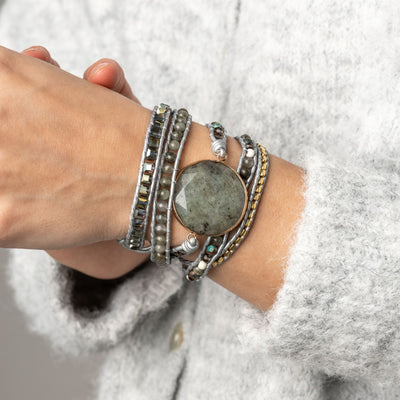 Labradorit Wickelarmband - Facettiert - Jaspis - Verstellbar