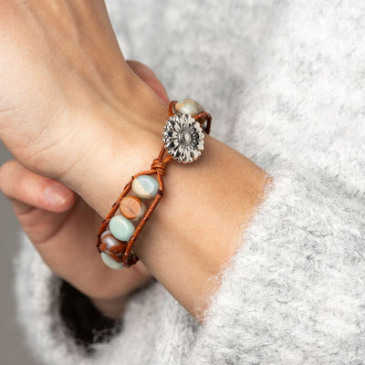 Aqua Terra Armband - Sonnenblume & Jaspis - Agalmatolith