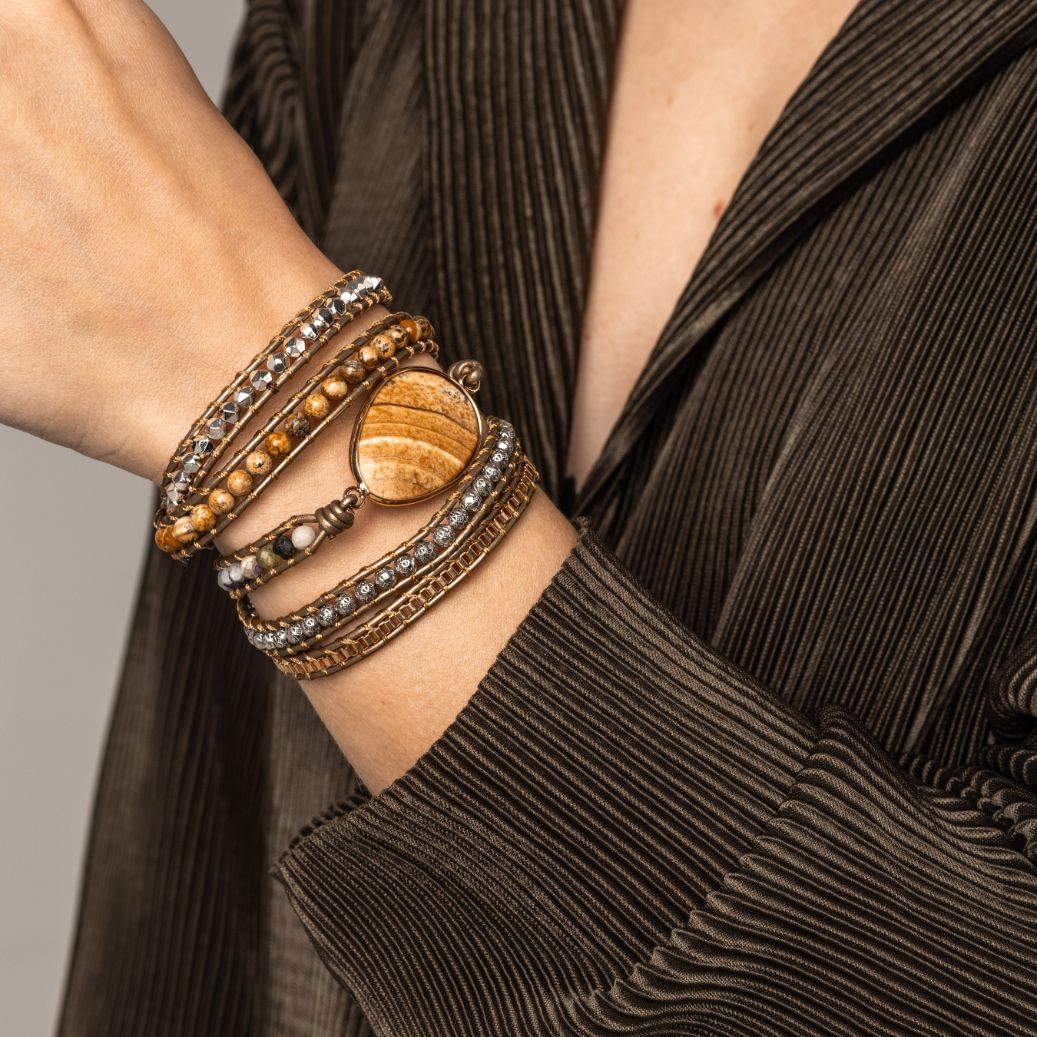Jaspis Wickelarmband - Natürlich Erdverbunden - Verstellbar