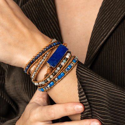 Lapis Lazuli Wickelarmband - Block - Verstellbar