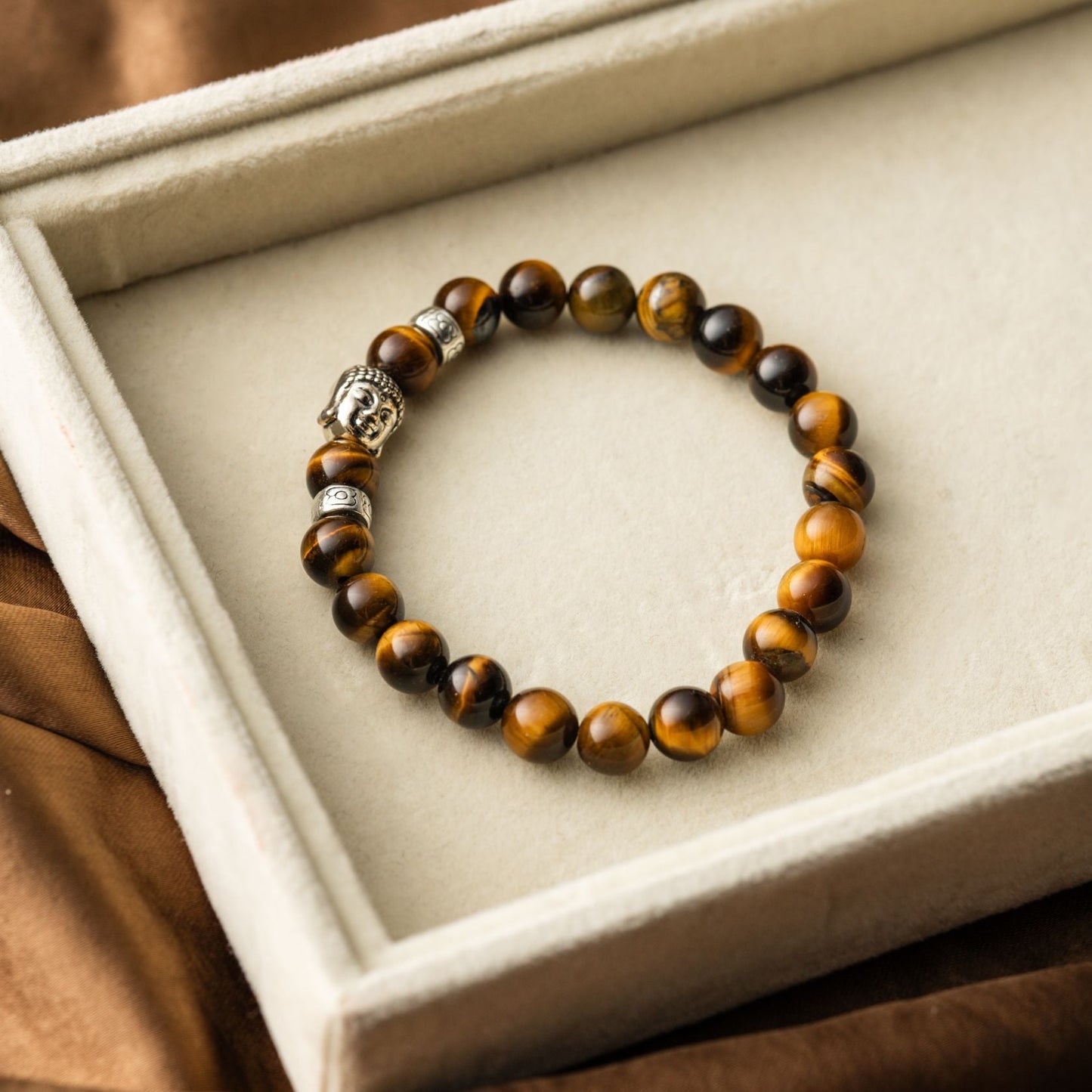 Buddha-Armband - Tigerauge silberfarben - Einsicht