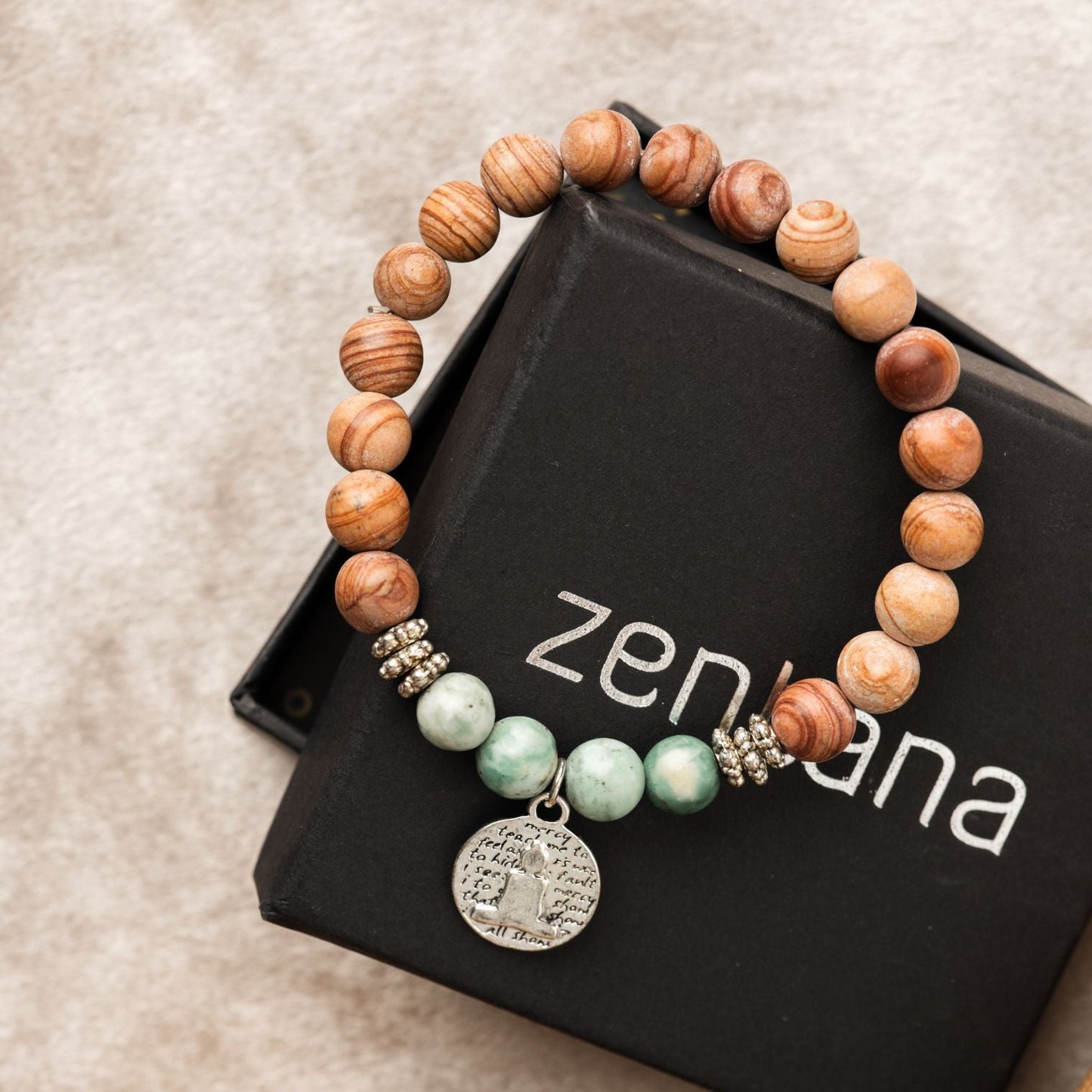 Balance-Armband – Rhodochrosit und Jaspis – Buddha – Geduld