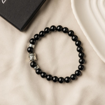 Buddha-Armband – Onyx-Edelsteine – silberfarben – Anti-Stress