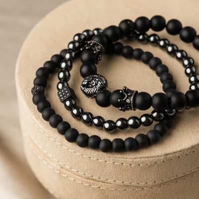 3er-Set – Balance-Armbänder – Onyx und Hämatit – Löwe