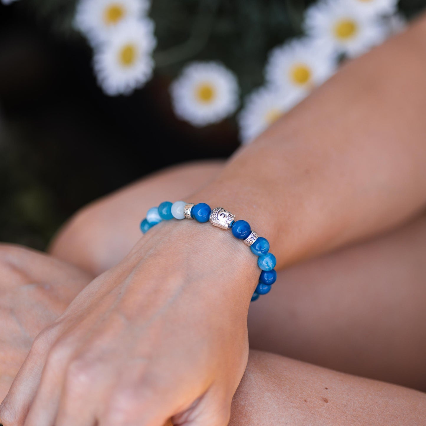 Buddha-Armband – Himmelblau – Achat – Ruhe