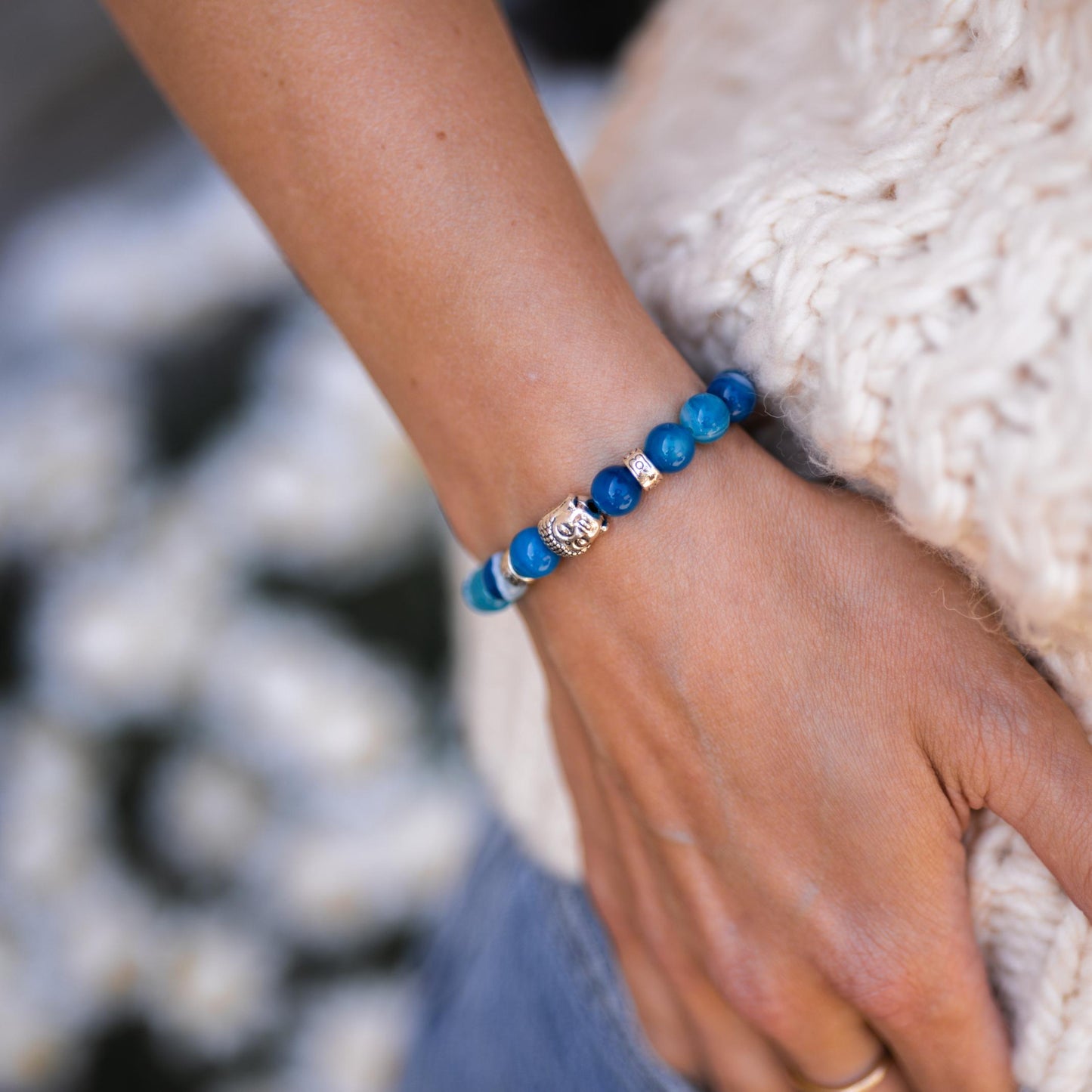 Buddha-Armband – Himmelblau – Achat – Ruhe