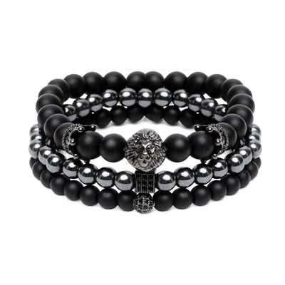 3er-Set – Balance-Armbänder – Onyx und Hämatit – Löwe