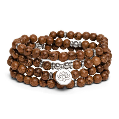 Mala-Halskette und Armband – Lotus – Wengeholz