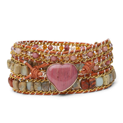 Rhodoniet Hart Wikkelarmband - Jaspis Aqua Terra