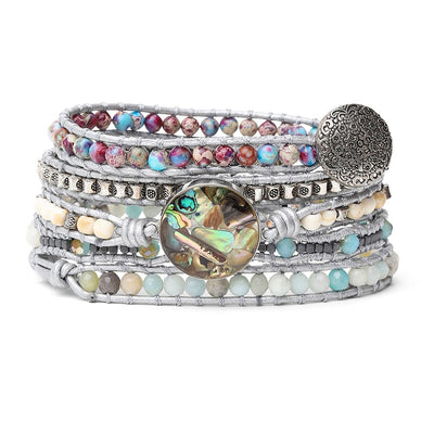 Wickelarmband Abalone-Fragmente – Amazonit & Howlith