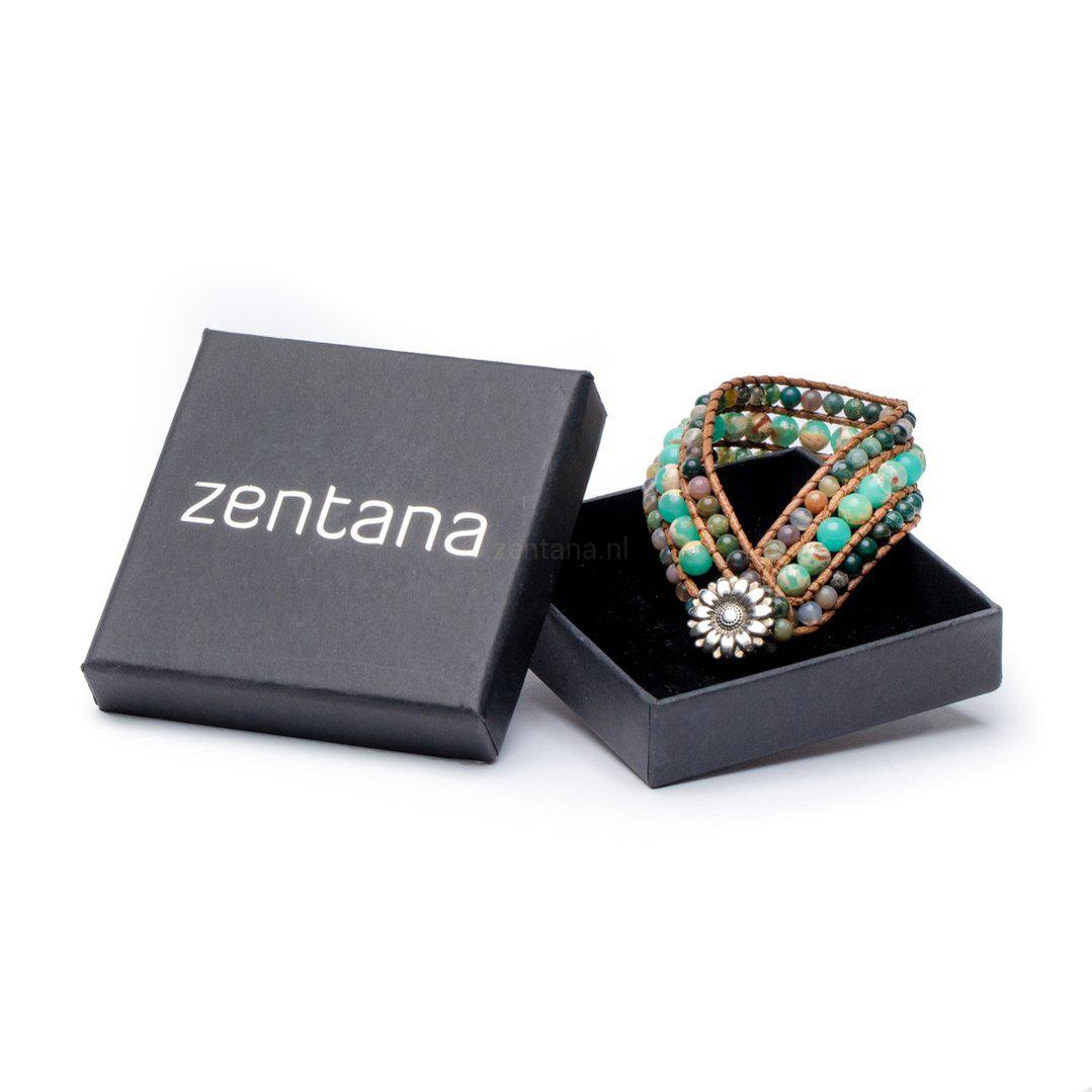 Jaspis & Agaat Armband - Gelaagde Imperial Jaspis & India Agaat - Fantasie-Armband zonnebloem-Zentana