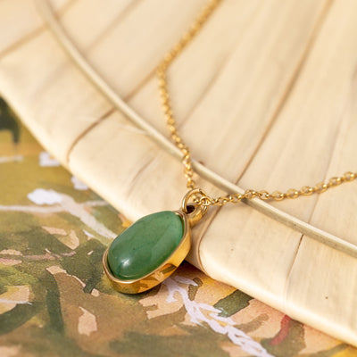 Grüne Aventurin-Halskette – 18 Karat vergoldet – Edelstein-Anhänger – Kreativität