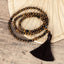 Tibetische Mala-Halskette – Tigerauge und Onyx – Quaste
