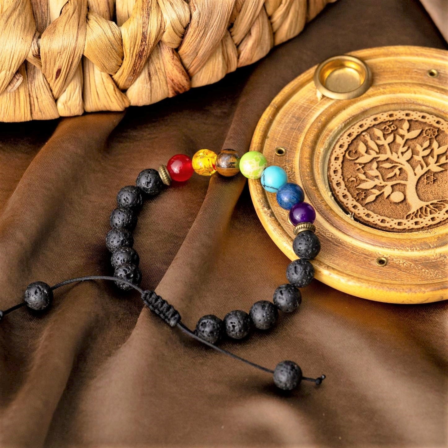 Badu Chakra Armband – Lavastein verstellbar – Ausdauer