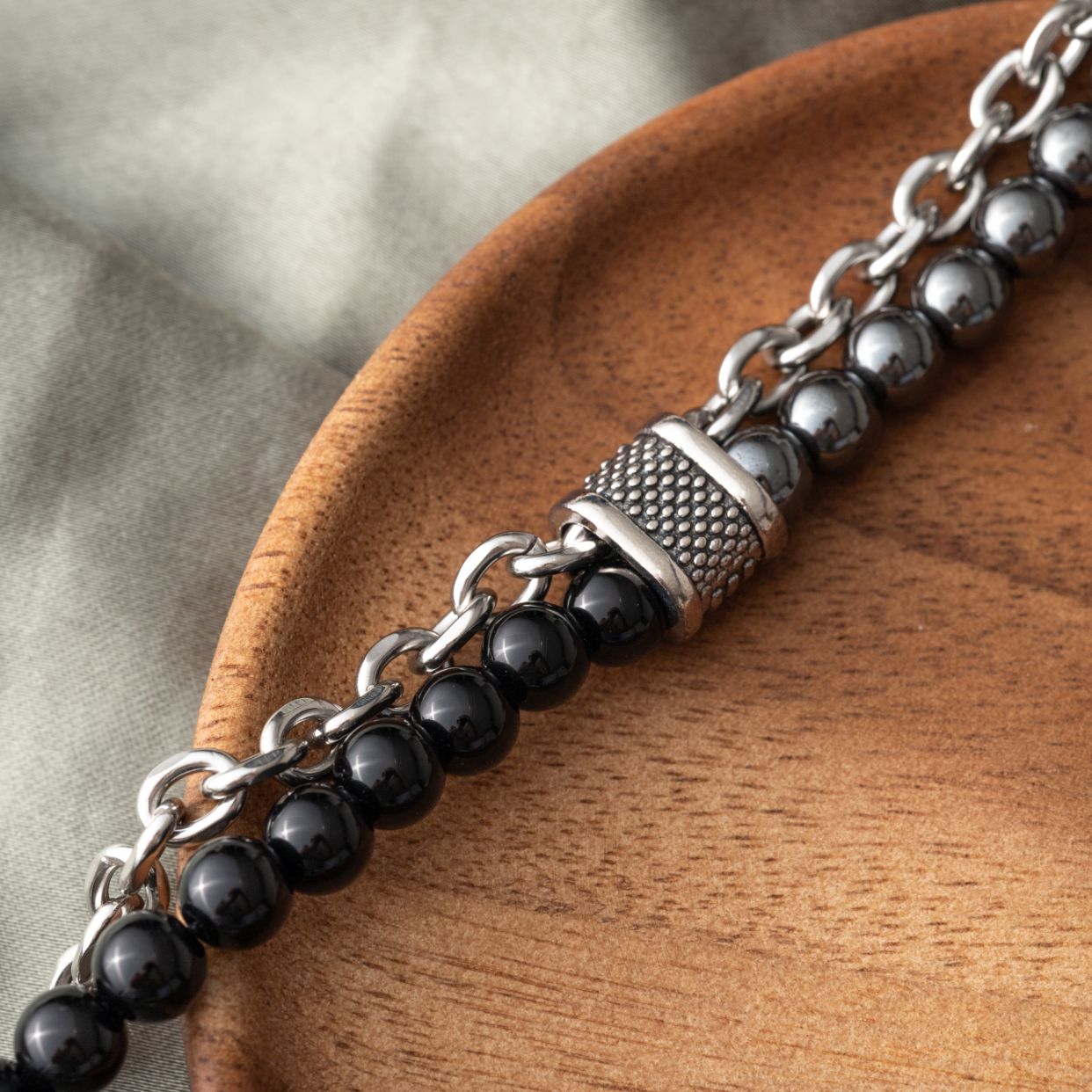 Balance-Armband – Hämatit und Onyx – Edelstahl-Gliederarmband