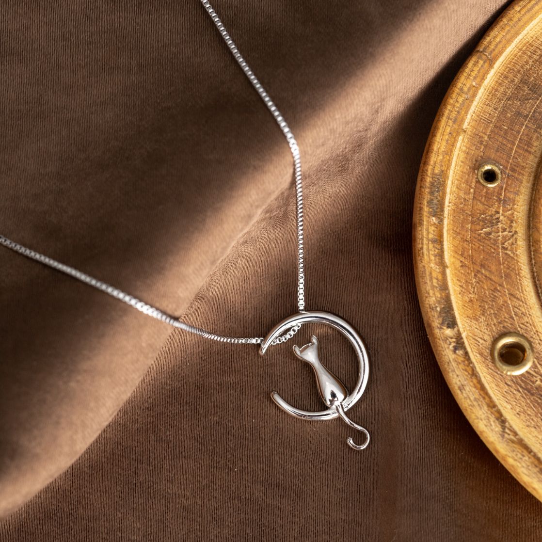 Katzenmond-Halskette – Gold und Silber – 925er Sterlingsilber – platiniert