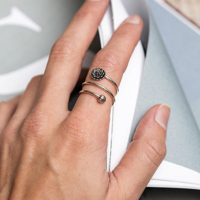 Ring Offener Lotus – 925er Sterlingsilber – Ausdauer