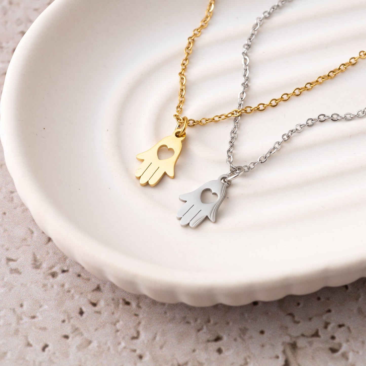 Hamsa-Halskette – Edelstahl – Hand der Fatima – Silber