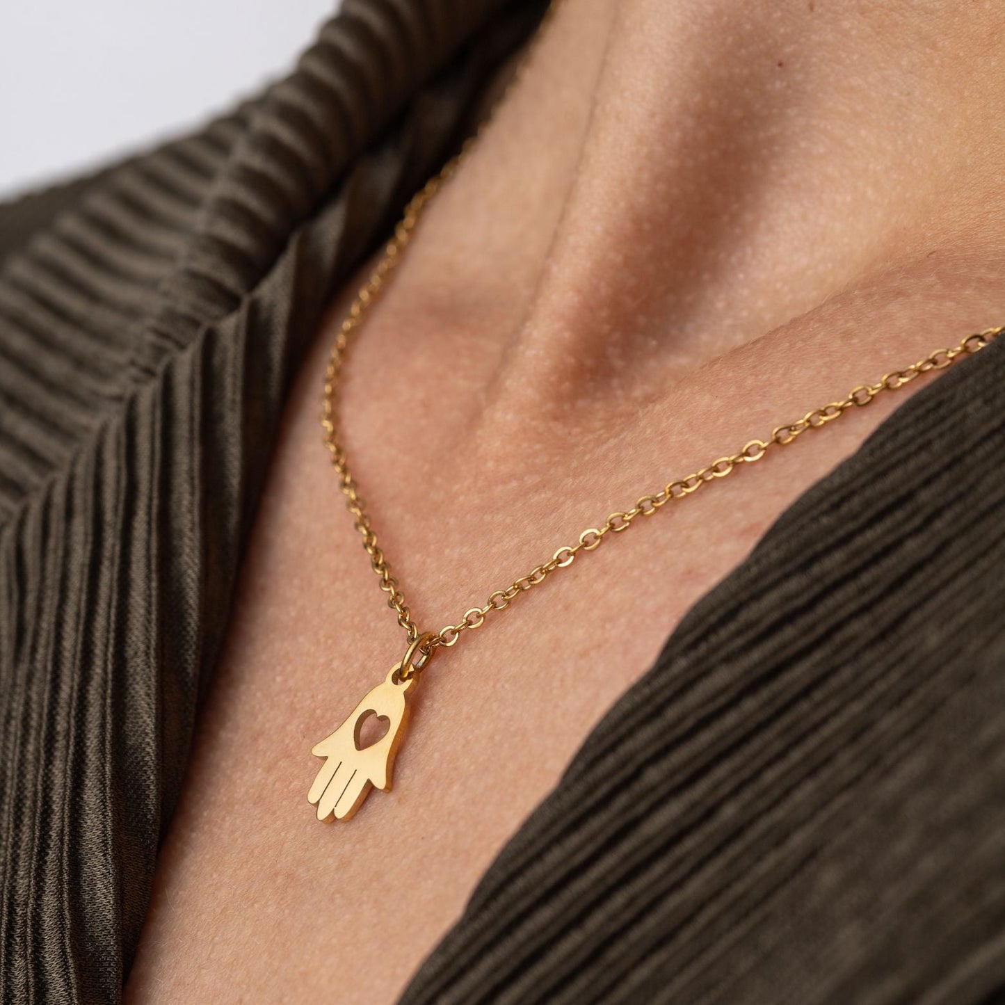 Hamsa-Halskette – Edelstahl – Hand der Fatima – Gold