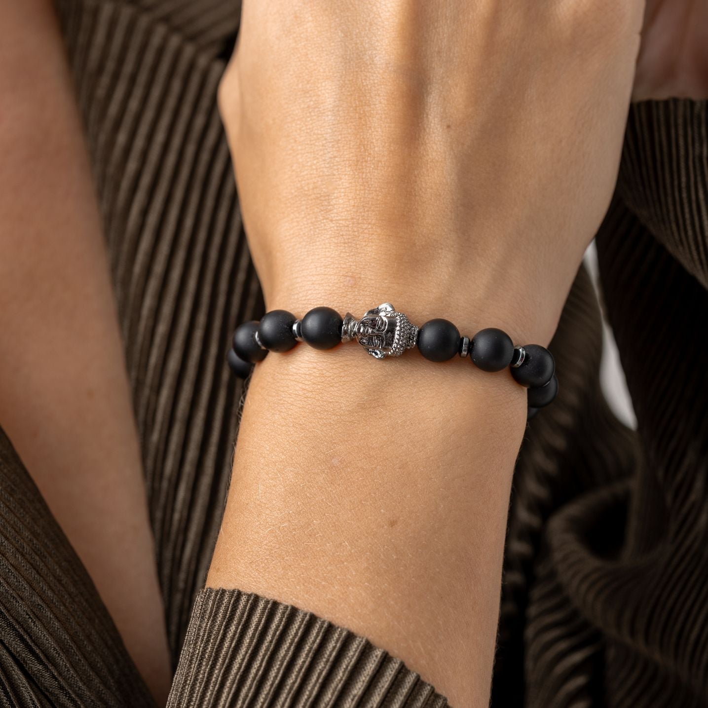 Buddha-Armband – Onyx & Hämatit – Willenskraft