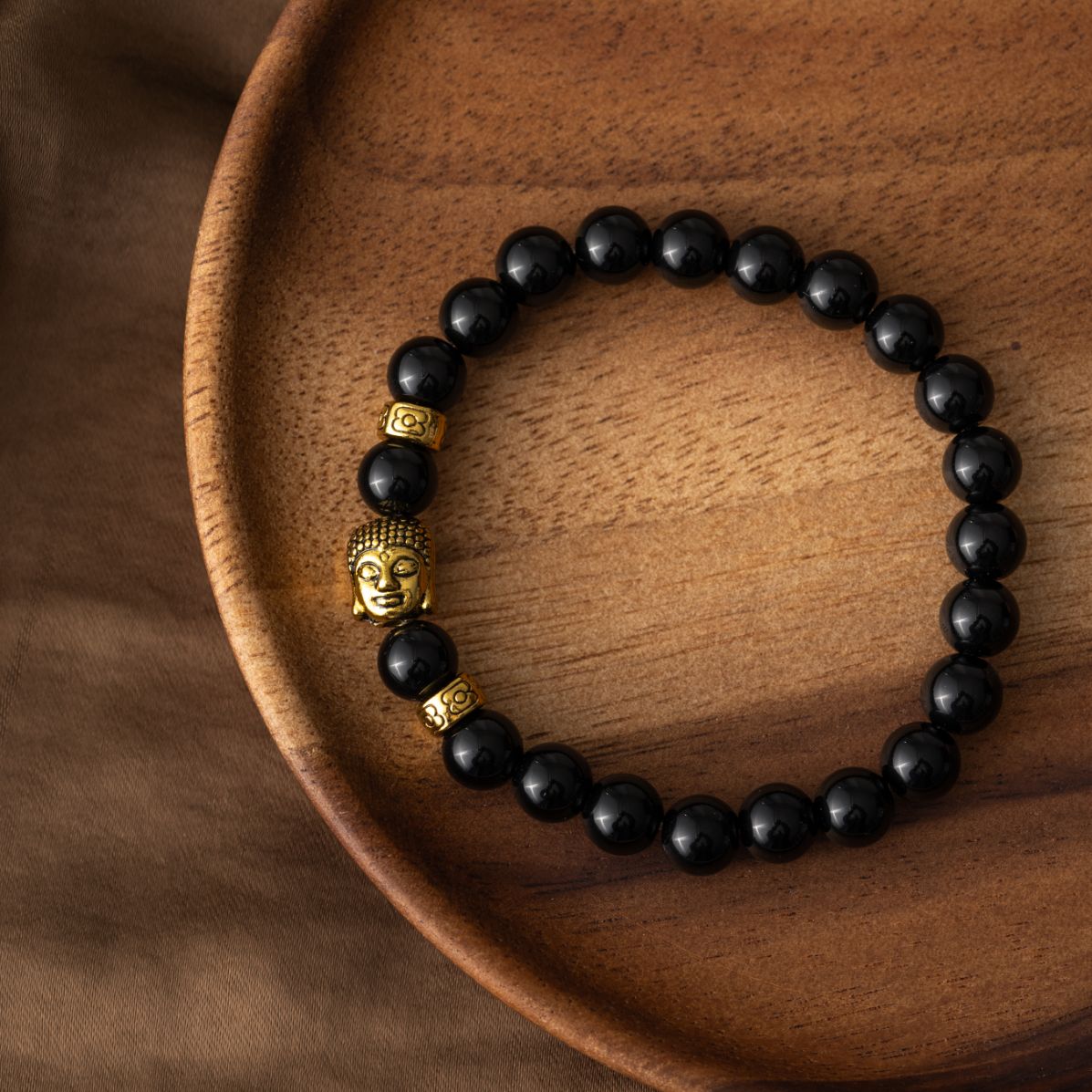 Buddha-Armband – Onyx-Edelsteine – goldfarben – Anti-Stress