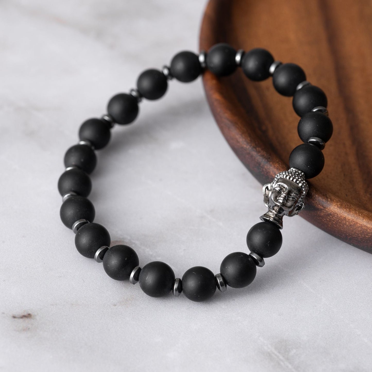 Buddha-Armband – Onyx & Hämatit – Willenskraft