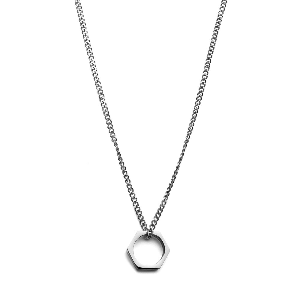 Minimalistische Halskette - Mutter aus Edelstahl - Sechseckig - Silber