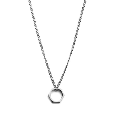 Minimalistische Halskette - Mutter aus Edelstahl - Sechseckig - Silber