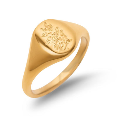 Teeblatt-Ring – Siegelring 18 Karat vergoldet – Blumenring