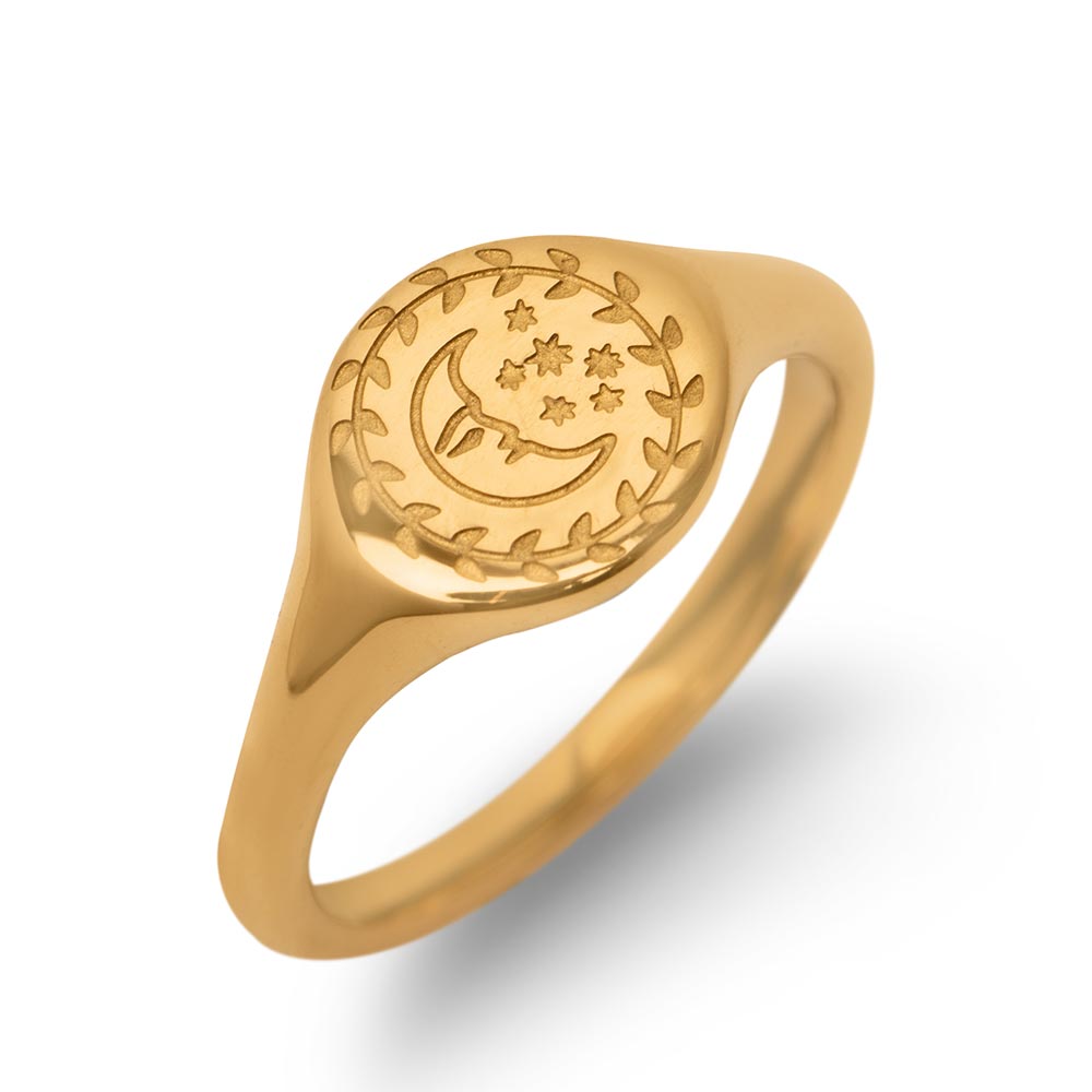 Siegelring Mond - Ring 18K Gold - Mondschein - Halbmond