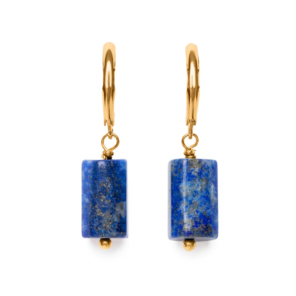 Lapislazuli Ohrringe – Edelstein Ohrringe – Edelstahl Gold – Weisheit