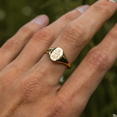 Teeblatt-Ring – Siegelring 18 Karat vergoldet – Blumenring