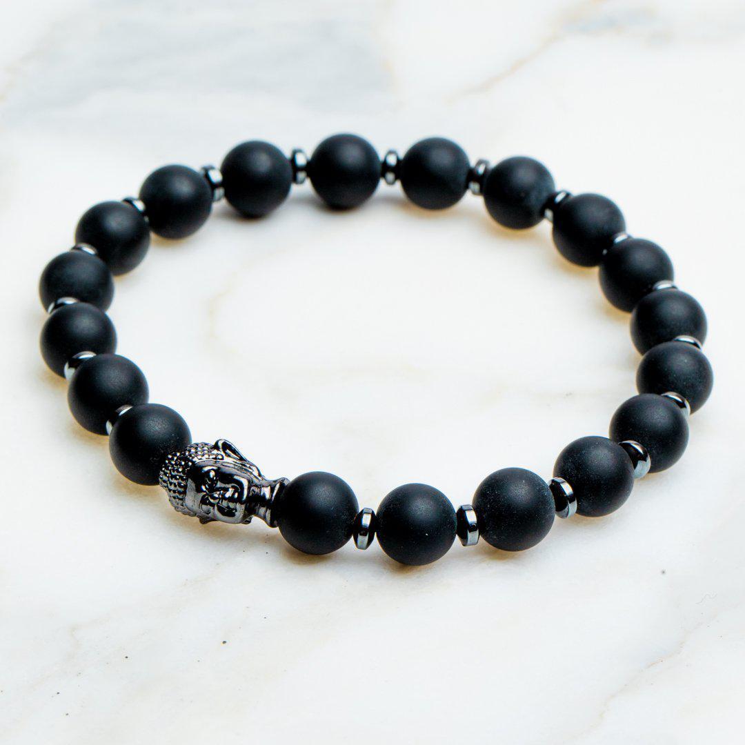 Buddha-Armband – Onyx & Hämatit – Willenskraft