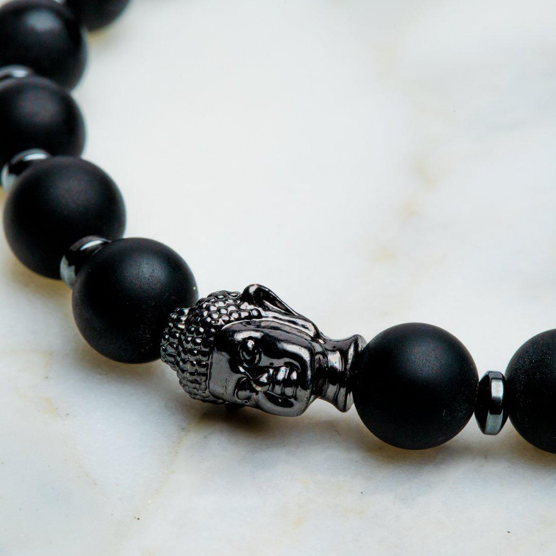 Buddha-Armband – Onyx & Hämatit – Willenskraft