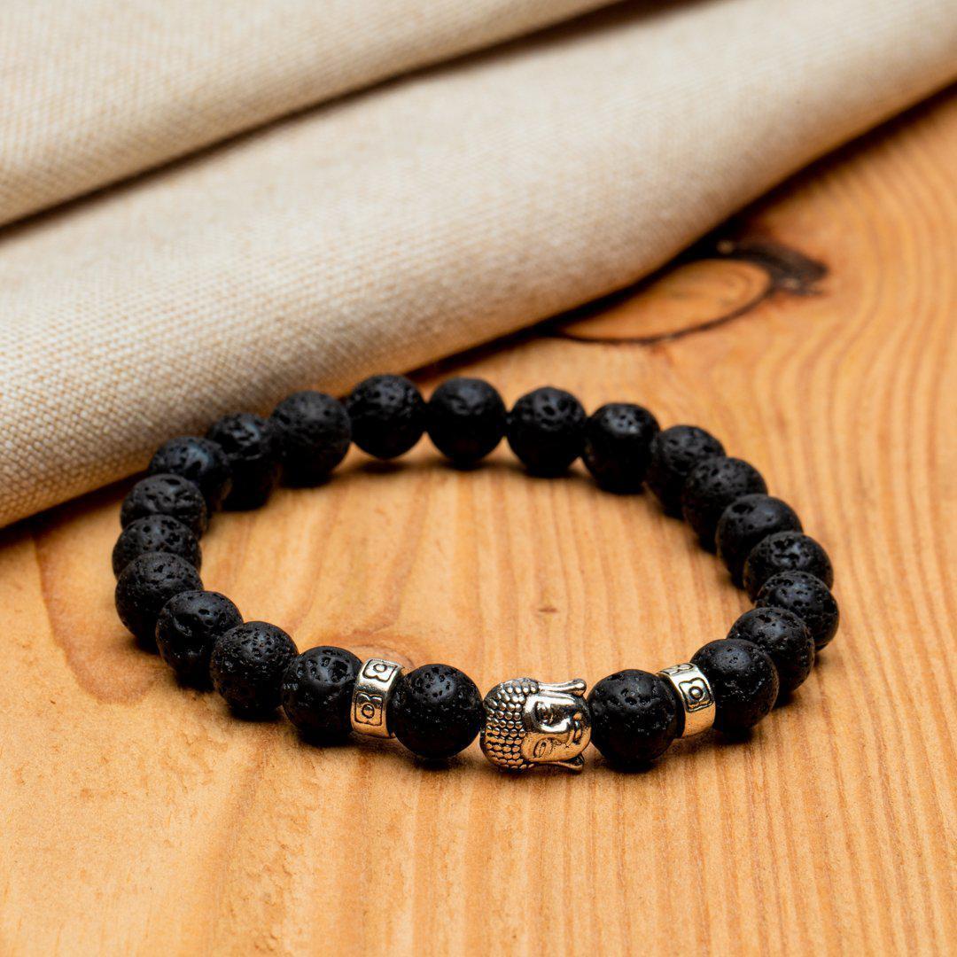 Buddha-Armband – Lavastein silberfarben – Persevere