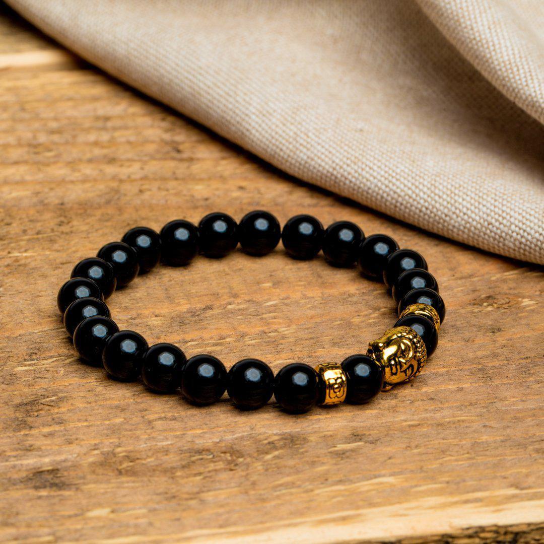 Buddha-Armband – Onyx-Edelsteine – goldfarben – Anti-Stress