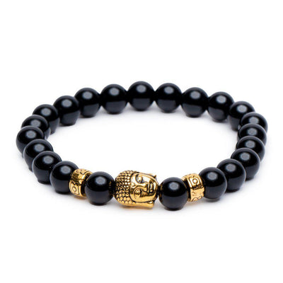 Buddha-Armband – Onyx-Edelsteine – goldfarben – Anti-Stress