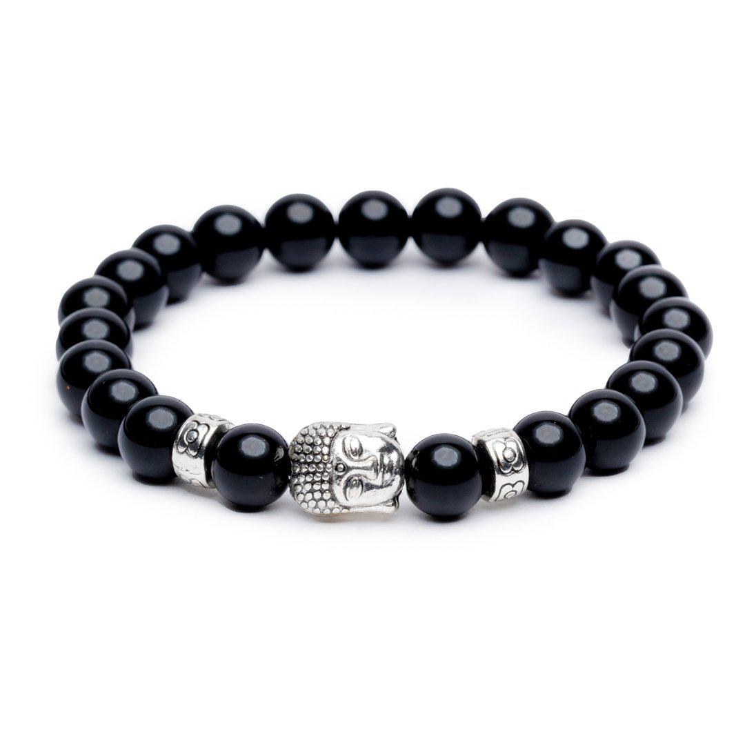 Buddha-Armband – Onyx-Edelsteine – silberfarben – Anti-Stress