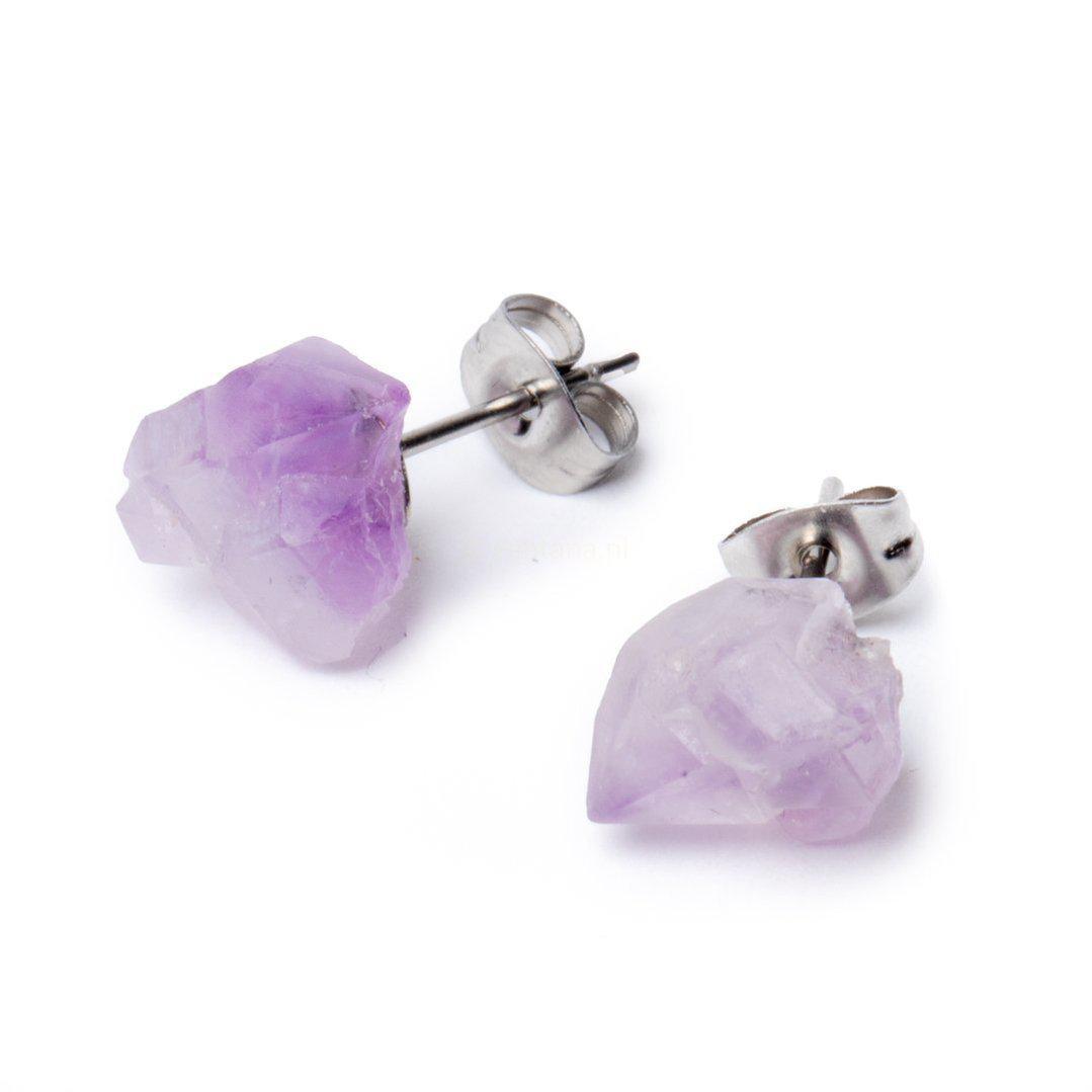 Rohe Amethyst Ohrstecker – Edelstein Ohrringe – Lila Ohrstecker – Intuition